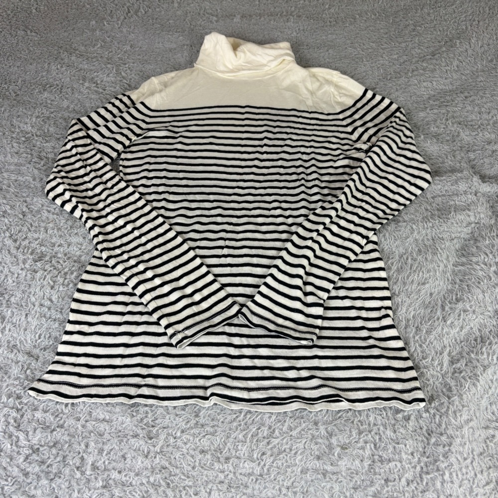J.Crew Womens Small Black Cream Striped Cotton Turtleneck Top F7832